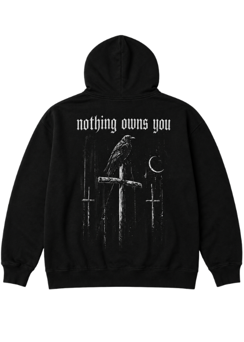 [PREORDER] 'Nothing Owns You' Fur Zip Up Hoodie - Black