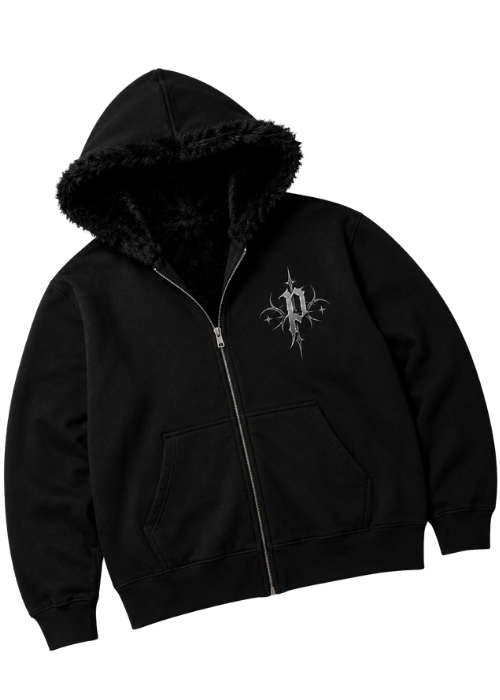 [PREORDER] 'Nothing Owns You' Fur Zip Up Hoodie - Black