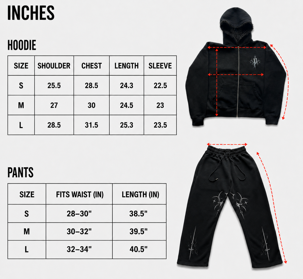 Nocturne Fur Zip-Up Hoodie size chart