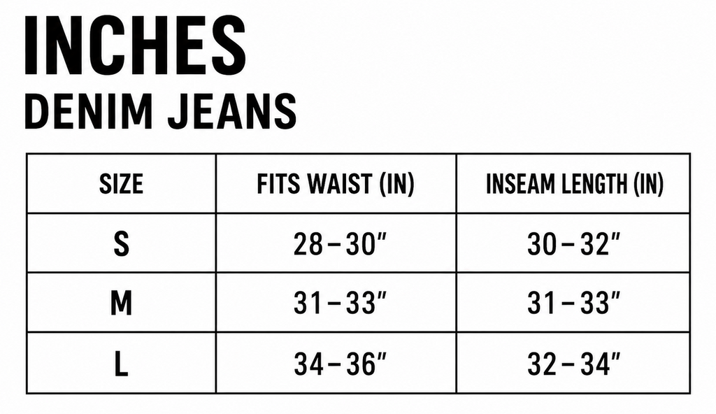 Nocturne Baggy Denim Jeans size chart