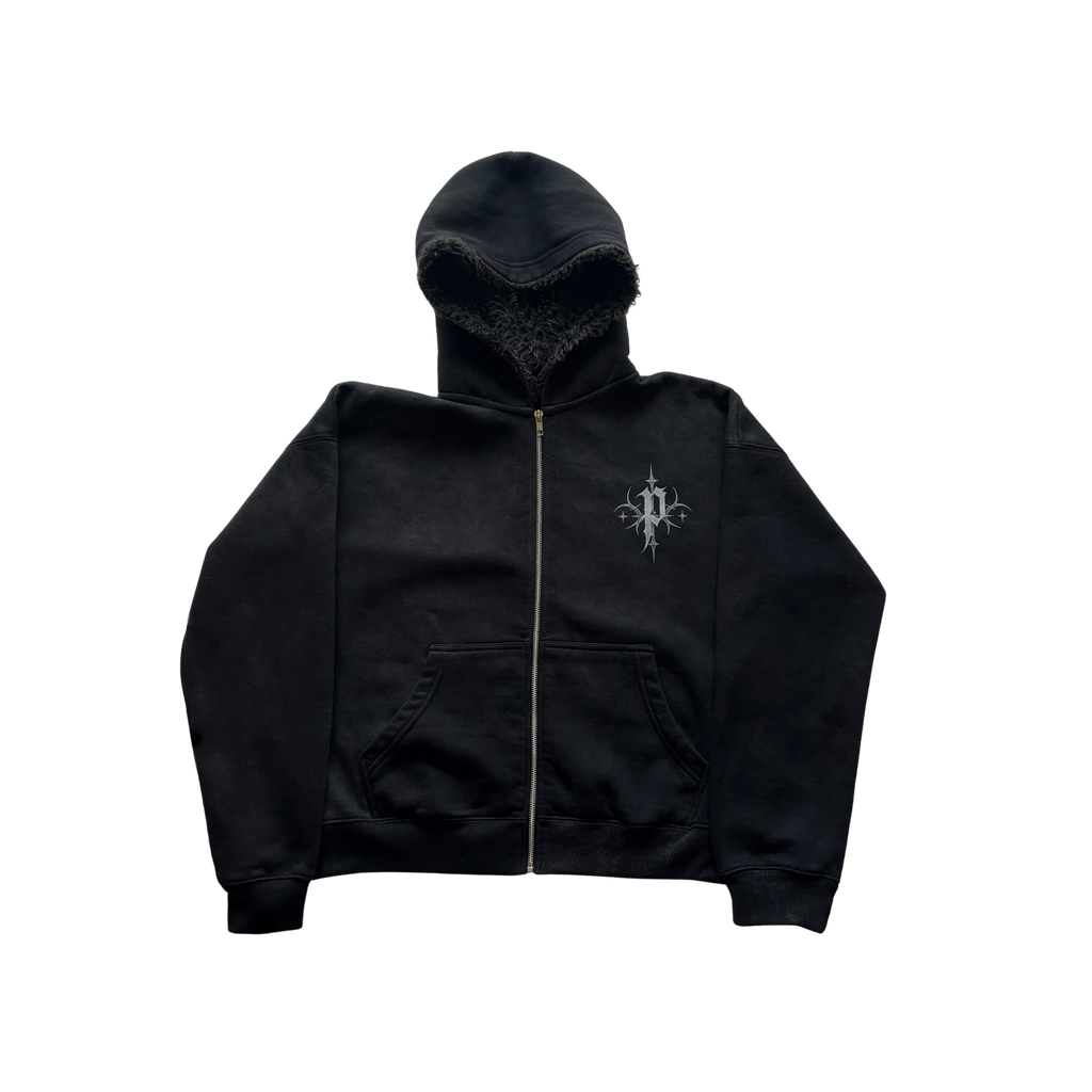 Possessionless 'Nocturne' Fur Zip-Up Hoodie — front view