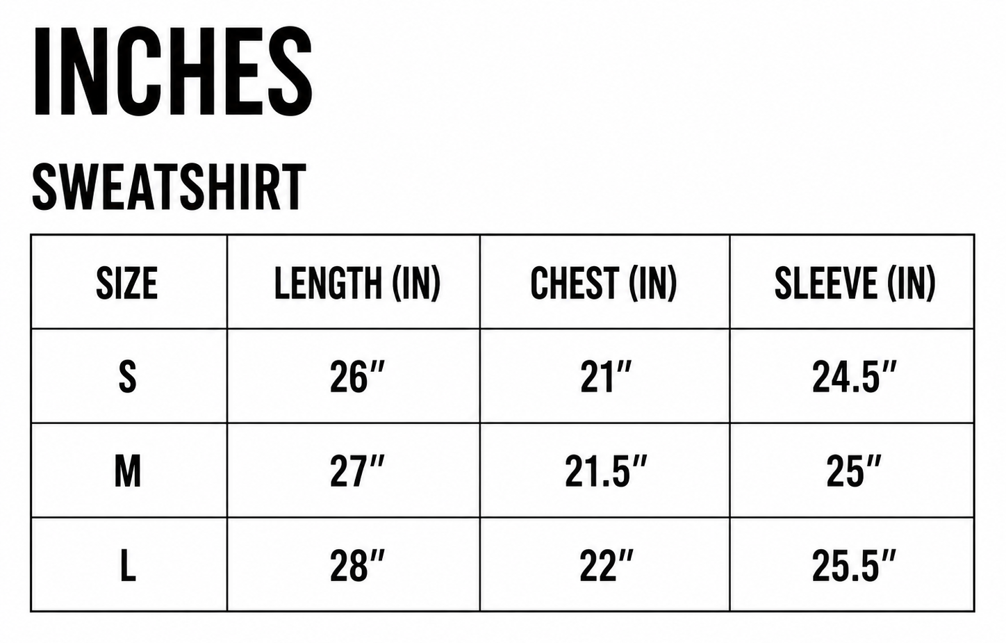 Nocturne Sigil Sweatshirt size chart